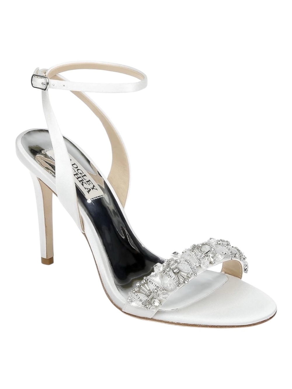 Badgley Mischka Jewel Crystal Bridal Heels White Satin Wedding Shoes Size 10